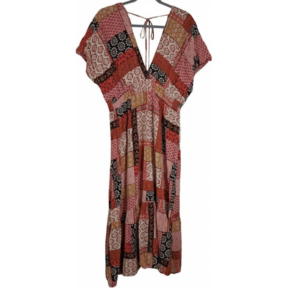 Blue island womens xl long maxi dress patch work brown pink vacation travel boho